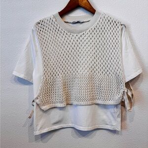 Zara Cream Knit Overlay Crop Top